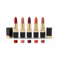 Women's matte lipstick collection in 6 shades on white background