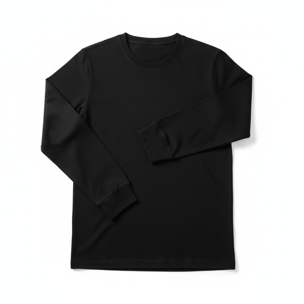Men's black long sleeve tee on white background