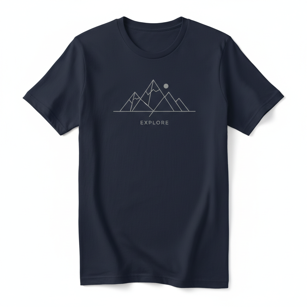 Men's navy graphic crew neck tee on white background